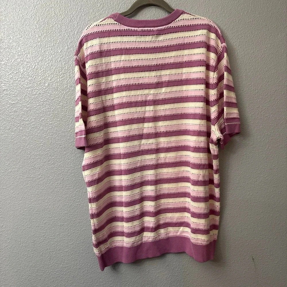 Goodfellow & Co Men's Crewneck Shawl Sweater Pink Striped Short Sleeved ShirT
